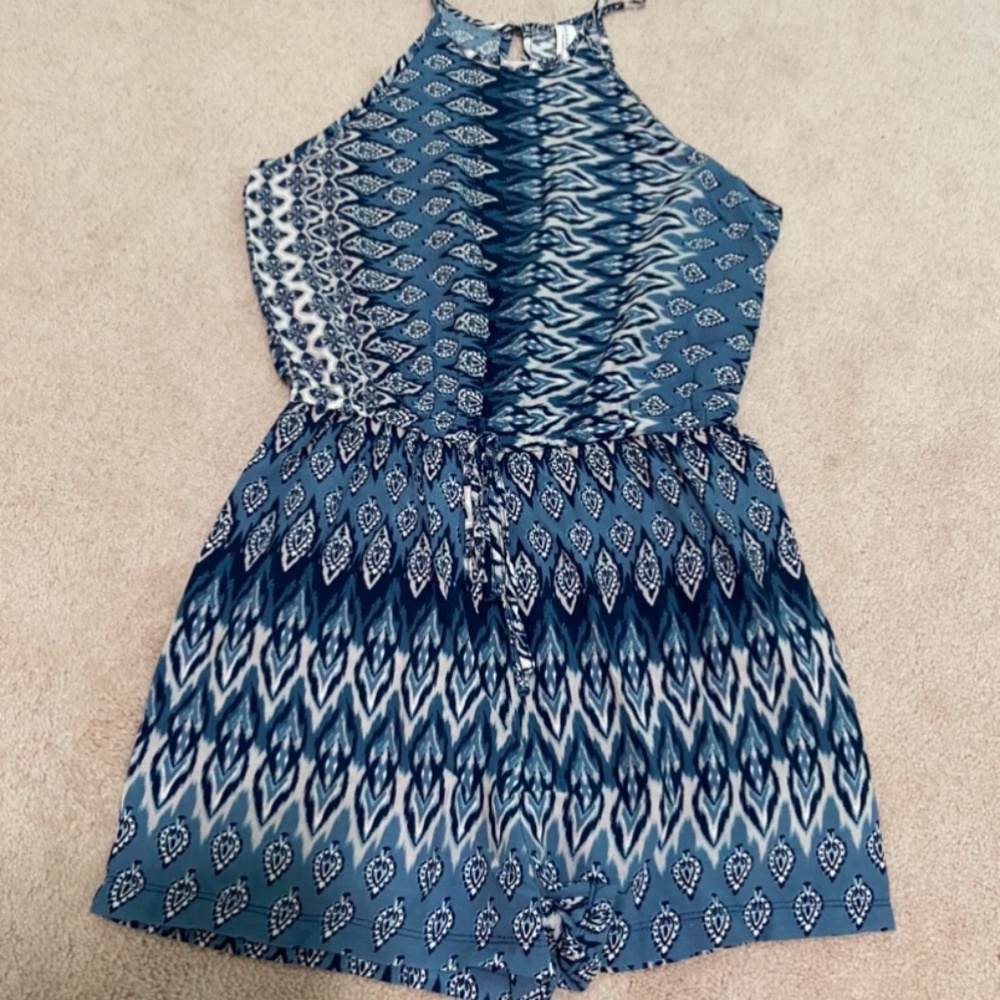 Mock Neck Blue Print Romper